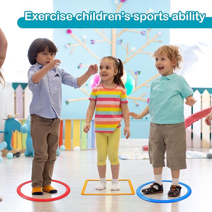 Woanger 2 Sets of Hopscotch Outdoor Squares 20 Pcs Hopscotch Ring Game with 30 Pcs Connectors Outdoor Indoor Obstacle Course for Kids Playground Agility Training(Hoop, Square,11 Inch, 15 Inch)