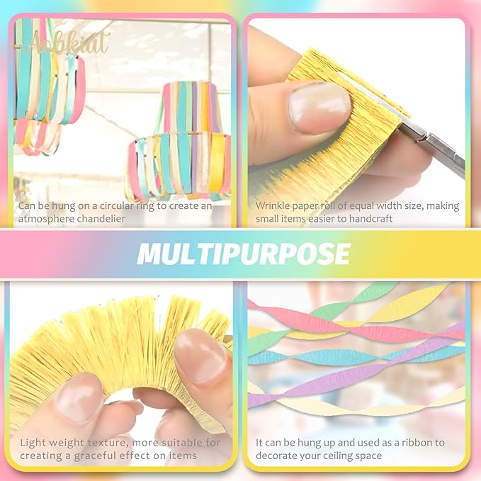 AOBKIAT Crepe Paper Streamers Party Decorations,6 Rolls Pastel Streamers for Candyland Party Theme Birthday Wedding Bridal Baby Shower Decorations,1.8 Inch x 82 Ft/Roll