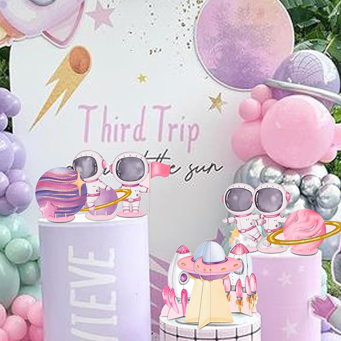 9 Pcs Outer Space Centerpieces for Tables, Space Themed Centerpieces Table Signs for Two The Moon Birthday Decorations Galaxy Party Table Decoration Planet Astronaut Party Supplies