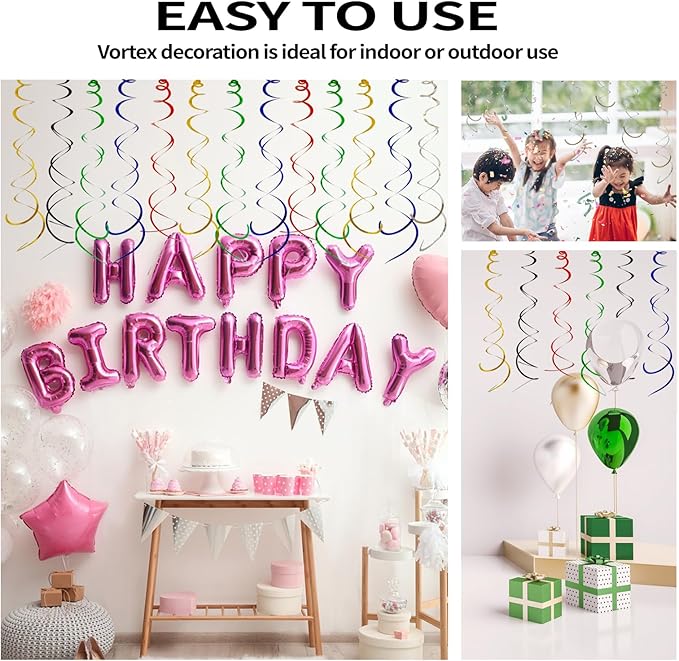 30 Pieces Silver Hanging Swirl Party Decorations Foil Decorations Ceiling Swirl Spiral Hanging Plastic Streamer for Ceiling Birthday Graduation Wedding Celebration Baby Shower Party Supply
