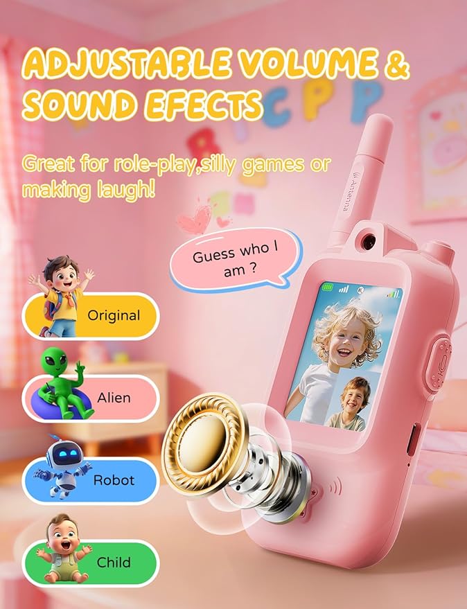 Video Walkie Talkies for Kids, Handheld 2 Pack Rechargeable Video Intercom Kids Walkies Talkies, Indoor Outdoor Toys for Family Games, Outside, Camping, Hiking for Boys Girls Ages 3-12 (Blue/Pink)