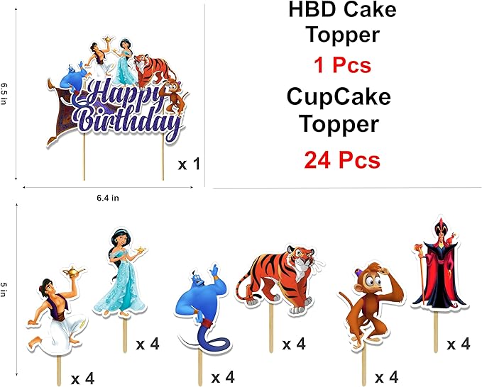 Aladn Theme Party Decorations - Arabian Princess Birthday Decor, Magic Lamp Genie Inspired Party Supplies, Desert Palace Theme Birthday Banner, Cake Topper & Dessert Table Decorations