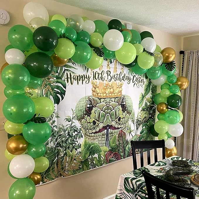 Green Gold Balloons Set, Dark Green Pearl Lime Green Metallic Gold White with Confetti Latex Balloons, Light Green Gold White Balloon for Jungle Dinosaur Birthday Baby Shower Wedding Party Decorations
