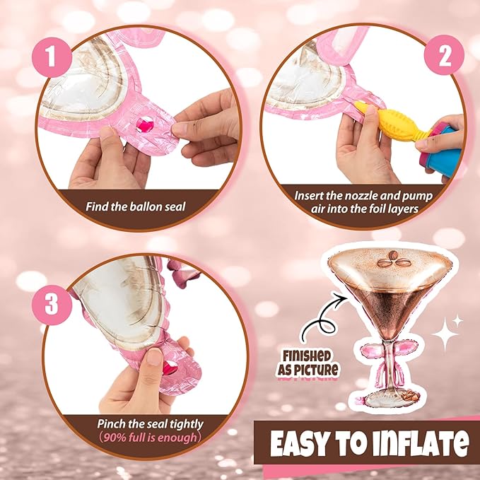 Civaner 12 Pcs Espresso Martini Balloon with 2 Realistic Giant 32 x 26 Inches Martini 4 Pink Bow and 6 Star a Tini Bit Older Birthday Party Decor for Bachelorette Bridal Shower Wedding Party Supplies