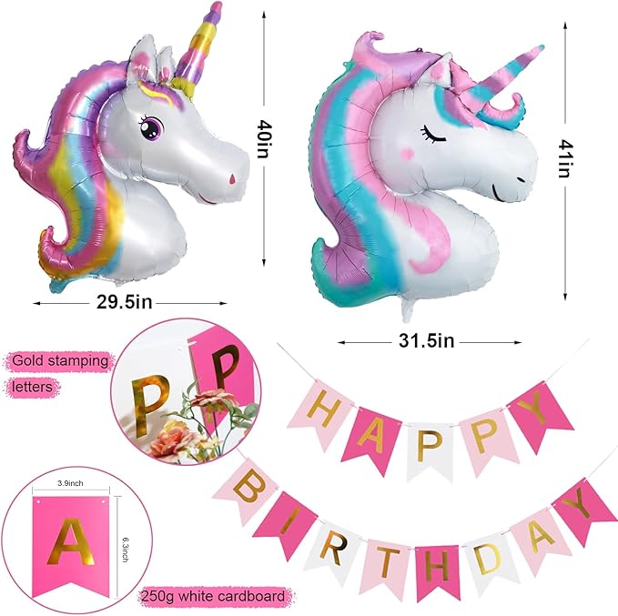 Yancan 5th Unicorn Birthday Decorations for Girls, 5 year old Girl Party Supplies with Happy Birthday Banner, Unicorn Balloons