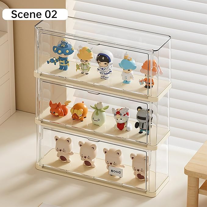 Clear Display Case for Figures, Acrylic Storage Organizers Box with Magnetic Door, Dustproof Showcase for Collectibles Action Figure(3Pack, Medium)