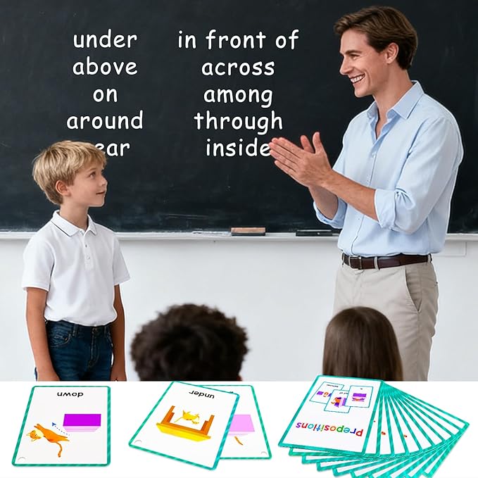 Learning Flashcards Prepositions, 18 Different Prepositions Educational Cards, Social Learning Card for Kids