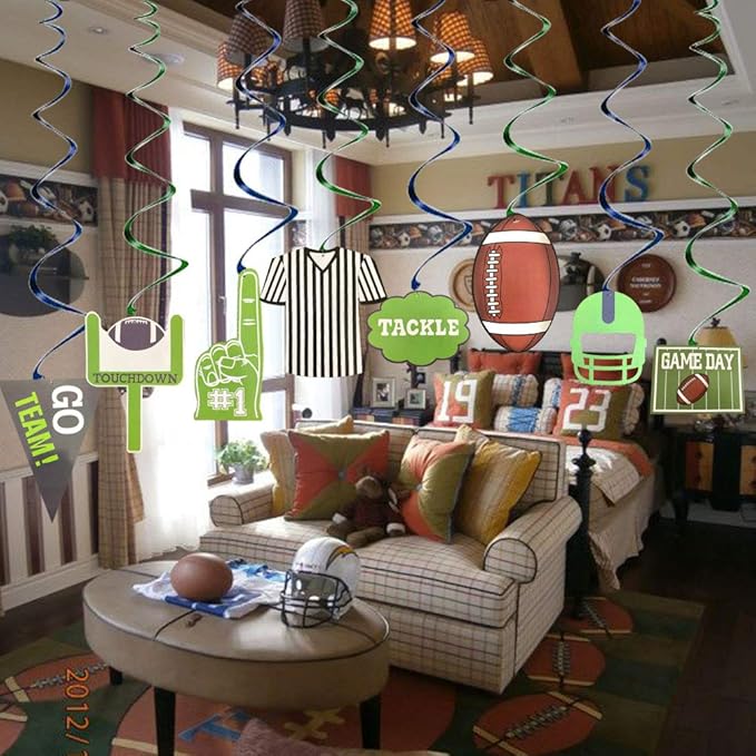 30Ct American Football Hanging Swirl Decorations - Football Game Day Decorations,Sport Game Day Party Supplies