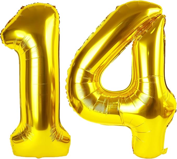 40 Inch Gold Balloon Number 14 Balloon,Jumbo Mylar Foil Helium Balloon for 14 Birthday Digital Balloons for Birthday Party,Wedding Anniversary Party Decorations