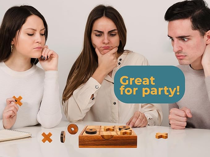 BSIRI Wooden Tic Tac Toe Game Coffee Tabletop XO Blocks Ideal for Family Living Room Games Night for Adults for Desk Decor and Unique Wood Gifts for All Occasions 5.5 Inch