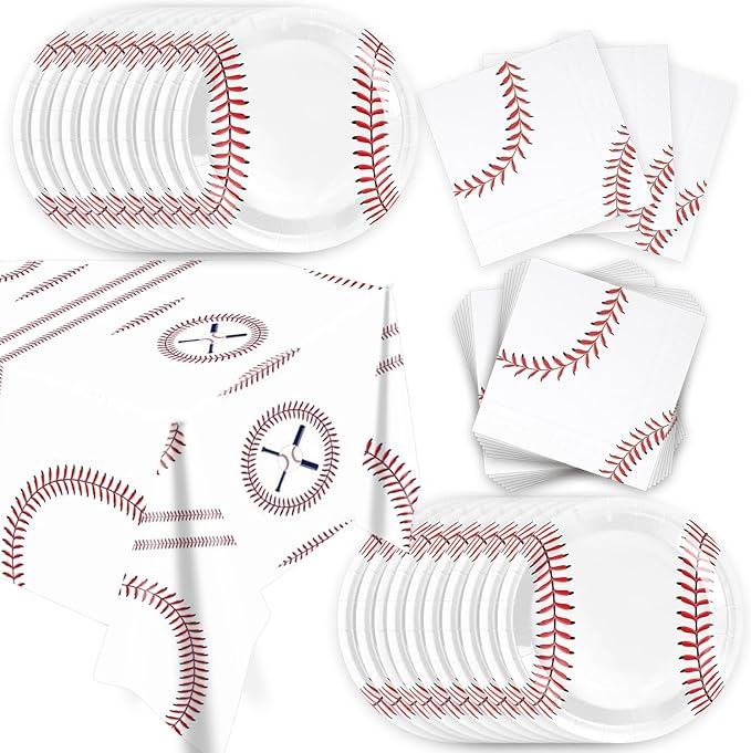41pcs baseball Party Supplies ,include 20 Plates, 20 Napkin and 1pcs Tablecloth,Used for baseball Birthday Party Decoration (White baseball FFF)