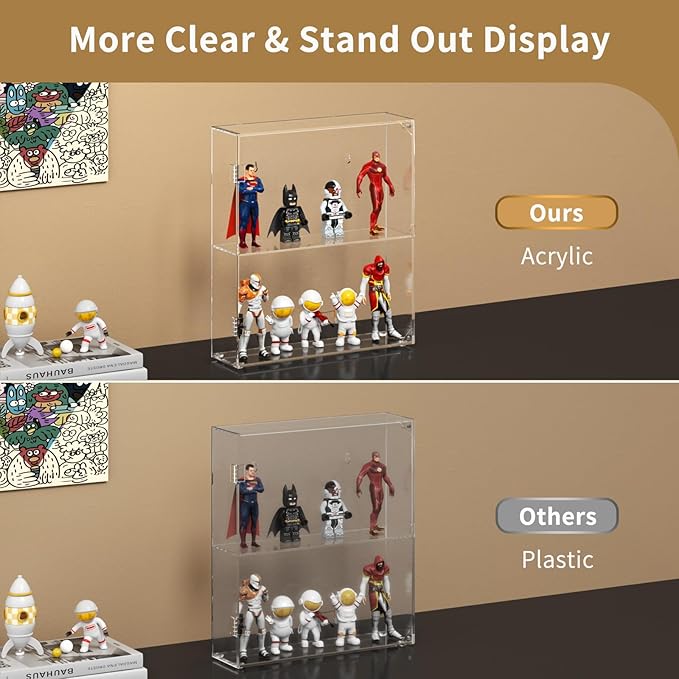 NIUBEE Acrylic Display Case, Clear Display Case for Funko Pop Figures, Wall Mounted or Desktop Dustproof Display Cabinet Box for Collectibles,Rock,Crystals,Mini Toys,Amiibo (2 Tiers