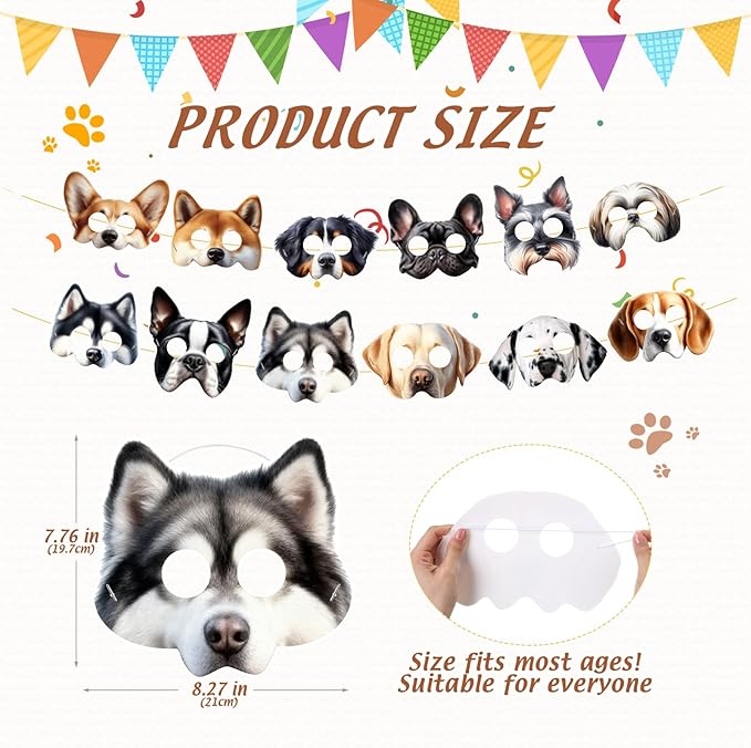 Zhanmai 12 Pcs Dog Party Masks for Kid Funny Soft Animal Masks Puppy Themed Decoration for Pet Costume