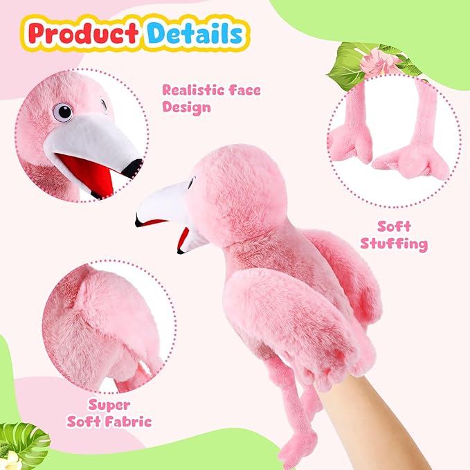 Animal Hand Puppets 11 Inch Bird Plush Toucan Owl Eagle Parrot Flamingo Peacock Puppet Toys Role-Play Puppets for Kids Storytelling Imaginative Pretend Play Teaching Preschool(Flamingo)