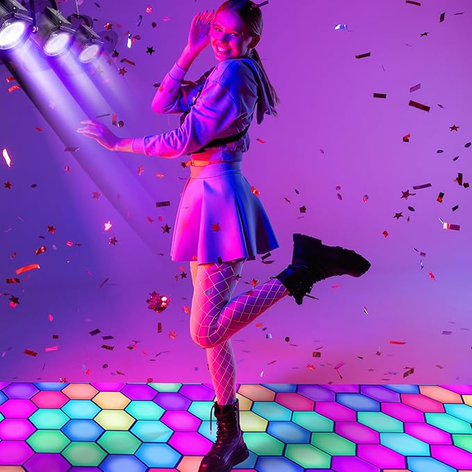Haull 138 x 59 Inch Glow in The Dark Party Supplies Neon Party Decorations Light up Dance Floor Blacklight Rug UV Reactive Fluorescent for Carnival Birthday Wedding Favors(Pentagon)