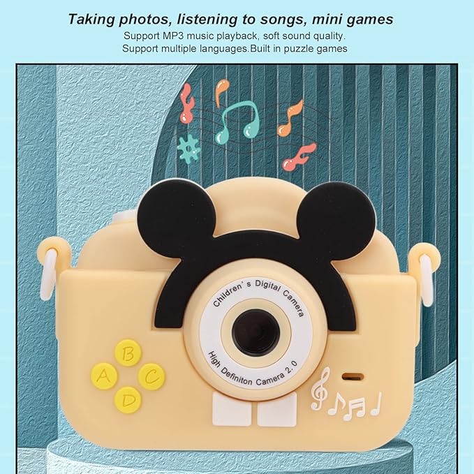 Upgrade Kids Selfie Camera, Children Camera 1080P 2 Inch HD Digital Video Camcorder, Christmas Birthday Gift for Toddler Age 3-9 Years Old Boys Girls Electronic Mini Camera Best Preschool Toys (Beige)