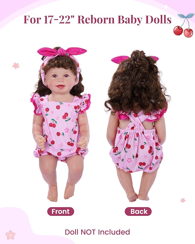 BABESIDE Reborn Baby Doll Clothes Cherry Pattern for 17- 22 Inch Baby Doll Clothes Outfits with Headband