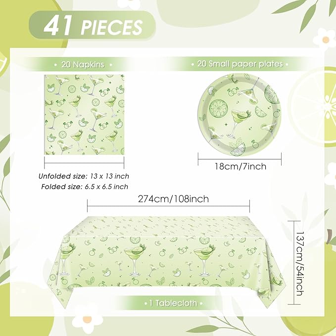 41Pcs Martini Birthday Party Decorations,A Tiny Bit Older Birthday Decor Set Weenies and Tinies Party Martini Napkins Plates Tablecloth丨Green Martini Bridal Shower Casino Bachelorette Party,Serves 20