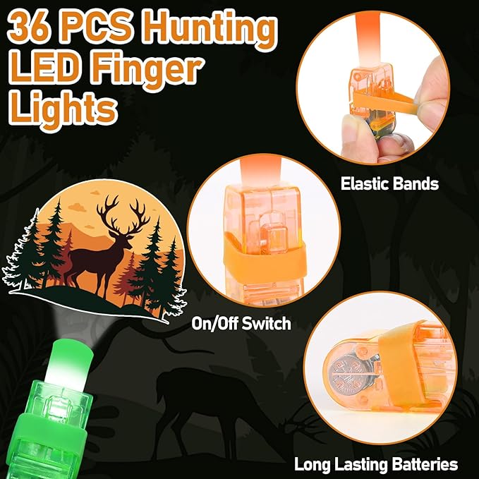 36Pcs Hunting LED Finger Lights Camo Hunting Party Favors Glow in the Dark Light Up Finger Lights Hunter Themed Toys Bulk for Kids Birthday Party Goodie Bag Stuffer Birthday Gifts Classroom Prize