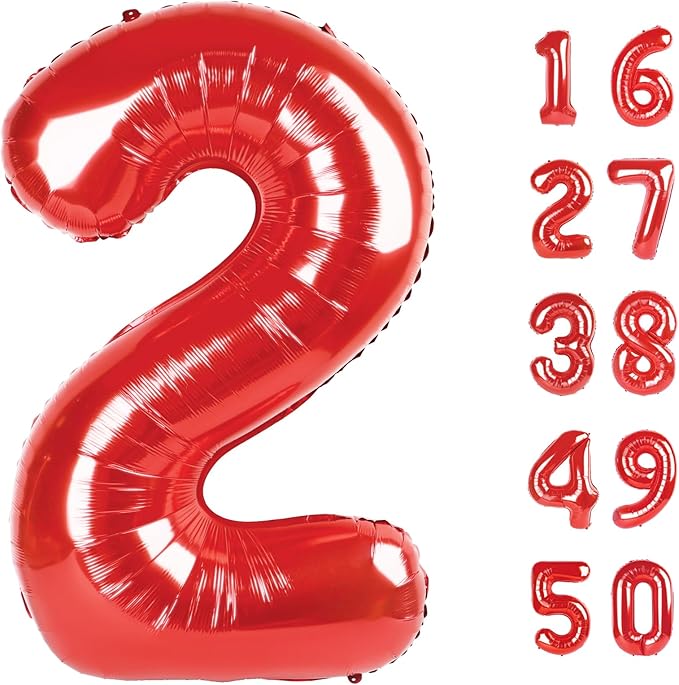 Red Number 2, Balloons 40 Inch Giant Foil Large 2 Number Balloons,Number 2 Digital Two Helium Balloons 12 20 21st Numbers Birthday Decorations for Parties, Anniversaries Supplies Decorations