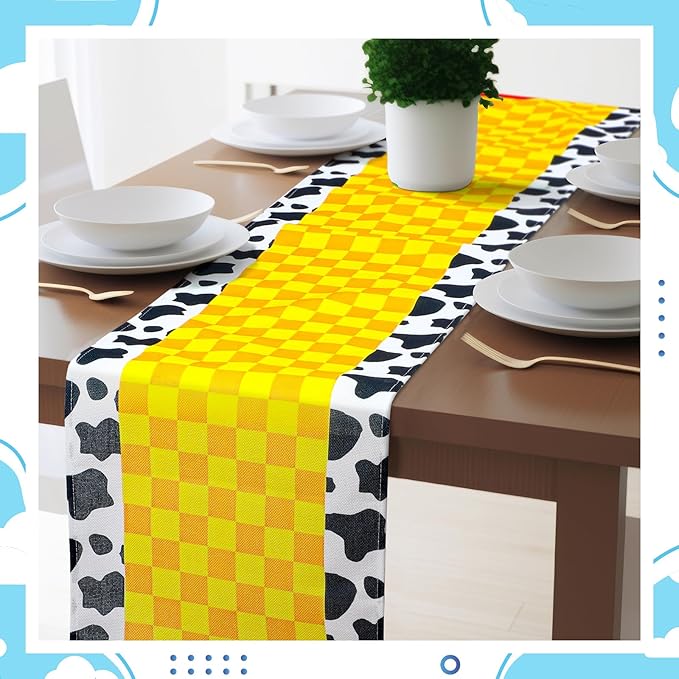 2 Pcs Cartoon Table Runner Cartoon Birthday Party Supplies 1.08 x 6 ft Linen Table Cover Supplies for Birthday Party Decorations (Classic)