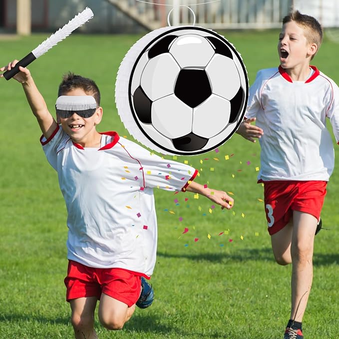 Hooqict Soccer Ball Pinata with Blindfold and Bat Stick Soccer Birthday Party Decorations for Kids Boys Men Sports Themed Party Supplies School Classroom Activities