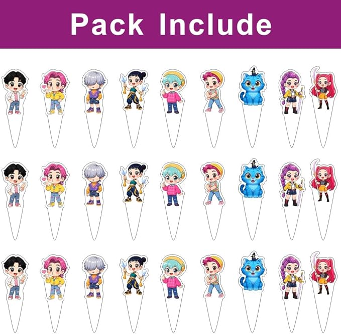27pcs Demon Hunters Cake Decorations with 30pcs Cupcake Toppers Party Supplies for Kpop Themed Birthday Decorations