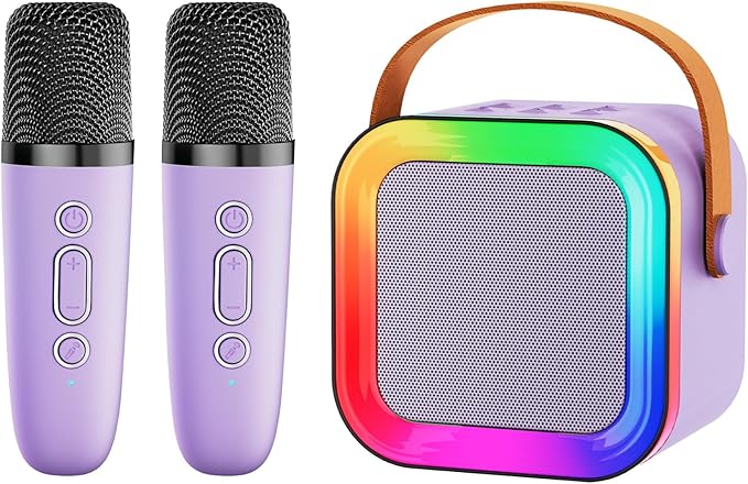 Mini Karaoke Machine for Kids & Girls with 2 Wireless Microphones, Portable Bluetooth Speaker, Christmas Birthday Gift Toy for Boys Toddlers Ages 3, 4, 5, 6, 7, 8, 9, 10, 11, 12+ Years Old (Purple -2)