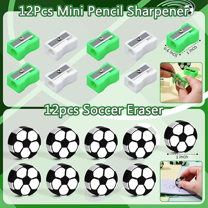 Soccer Party Favors Birthday Supplies School Stationery Bulk - Mini Notebook Pencil Eraser Bookmark Sharpener Bag Sticker, Goodie Stuffer Pinata Filler Boy Kids Soccer Themed Party Supplies