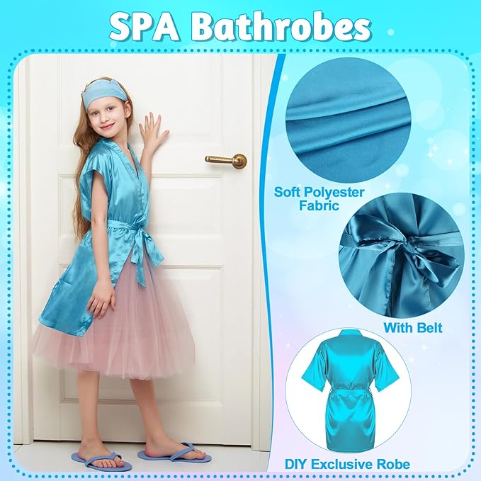 122 Pcs Multicolor Girls Spa Party Kit, 10-Pack Slumber Party Favors with Satin Robes, Tote Bags, and Nail Salon Accessories for Kids Spa Birthday, Halloween, Home Party Supplies