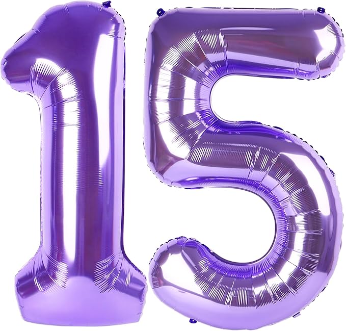 Balloon 15 Number, 40 Inch 15th Birthday Decorations for 1 5 15 51, Purple Big Foil Number Balloons for Wedding Store Anniversary Party Supplies