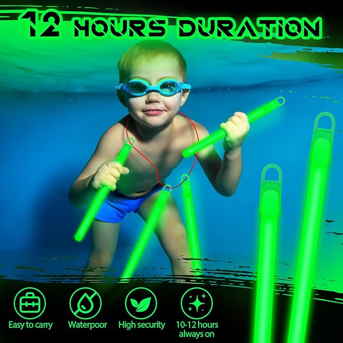 Lewtemi 100 Pack 4" or 6" Bright Glow Sticks Bulk, Glow in the Dark Party Supplies Birthday and Holidays (6 Inch,Green)