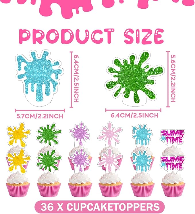 Slime Cupcake Toppers,Slime Queen Birthday Cake Topper, It's Slime Time Party Decorations Pink Slime Cake Topper Decorations for Slime Themed Birthday Party Supplies