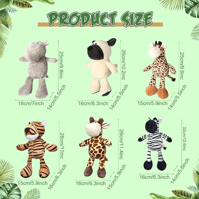Zhanmai 12 Pcs Safari Stuffed Animals Bulk Gift 10-12 Inch Cute Soft Plush Jungle Animal Toys Set with Tiger Lion Elephant Monkey Shar Pei Giraffe Zebra for Zoo Birthday Party Supplies