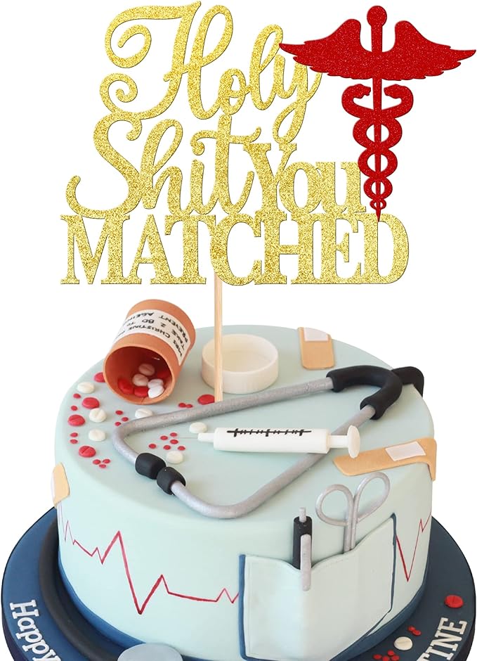 1 PCS Holy Shit You Matched Cake Topper Glitter Doctor Nursing Birthday Cake Pick for Medical Rn Theme Nurse Birthday Party Cake Decorations Supplies Gold
