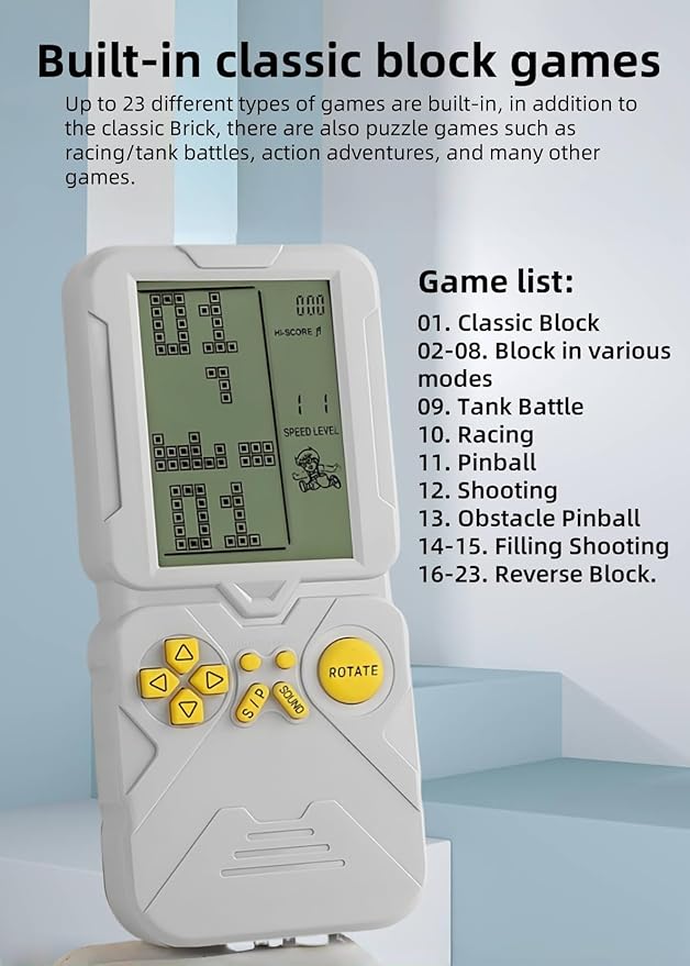 4.5-inch Block Retro Game Console Suitable for European/American Players Built-in 23 Games Racing/Tank war Adjustable Difficulty/Speed Gifts for Husbands/Boyfriends/Children Puzzle Toy (Silver)