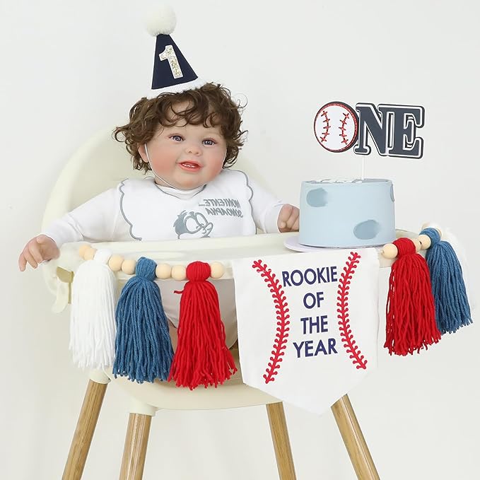 Baseball Baby Boy First Rookie Of The Year High Chair Banner 1st Cake Topper Birthday Party Decorations