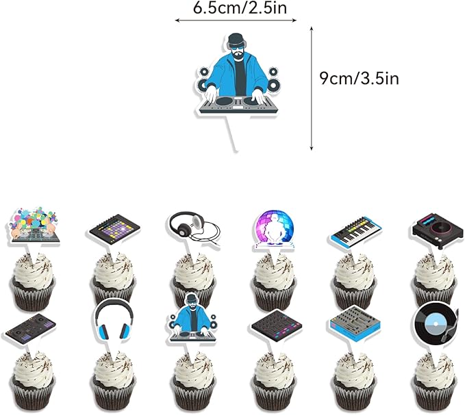 DJ Party Supplies DJ Birthday Party Decorations Includes Happy Birthday Banner Cake Topper Cupcake Toppers Balloons for Rock DJ Theme Birthday Party Music Party