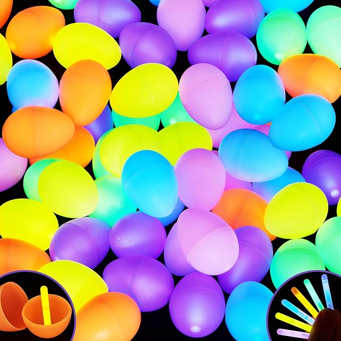 JOYIN 144 Pcs Easter Eggs with 288 Pcs Mini Glow Sticks for Kids Glow-in-The-Dark Basket Stuffers Fillers Gift, Easter Eggs Hunt Game Party Favors Classroom Decorations Supplies