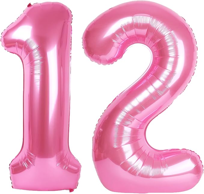40 Inch Pink Number 12 Digital Balloon,Jumbo Mylar Foil Helium Balloon for 12 Balloons for Birthday Party,Wedding Anniversary Party Decorations