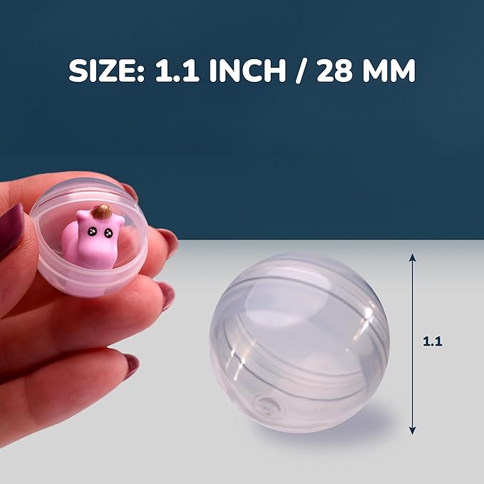 Capsule Vending Machine Round 100 pcs 1.1 inch - Gumball Machine Capsules Bulk Clear Container - Easter Basket Stuffers Birthday Gifts Pinata Stuffers DIY Craft Supplies - Clear Capsules Empty