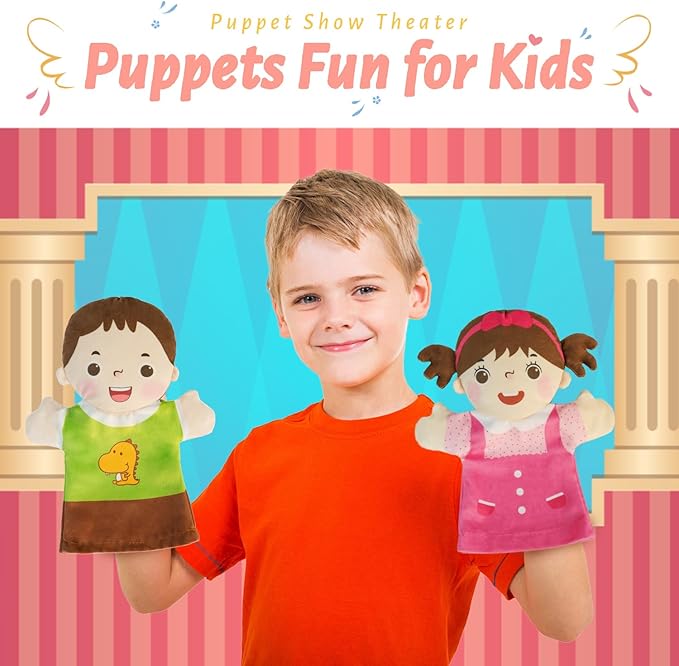 6 Pcs Family Hand Puppets for Kids 9.8 Inch Family Members Puppet Set Mom, Dad, Grandparents, Brother, Sister Soft Plush Hand Puppet Theater Plush Toys for Toddlers Ages 1-3, 4-8 Story Role Play