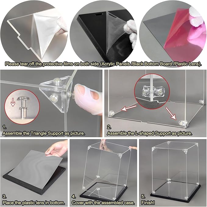 Acrylic Display Case for Collectibles Assemble Acrylic Display Box for Lego 75300 75304 75349 Helmet Model Clear Acrylic Case for Display Toys Action Figures(Black,7.9*7.9*9.8 inch)
