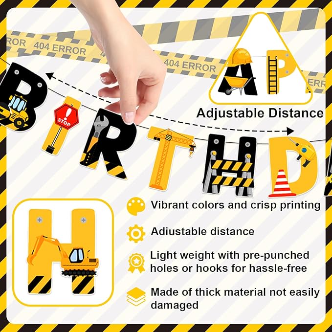 Construction Birthday Banner, Construction Birthday Party Supplies Vehicle Truck Paper Garlands Excavator Birthday Tablecloth for Boys and Girls