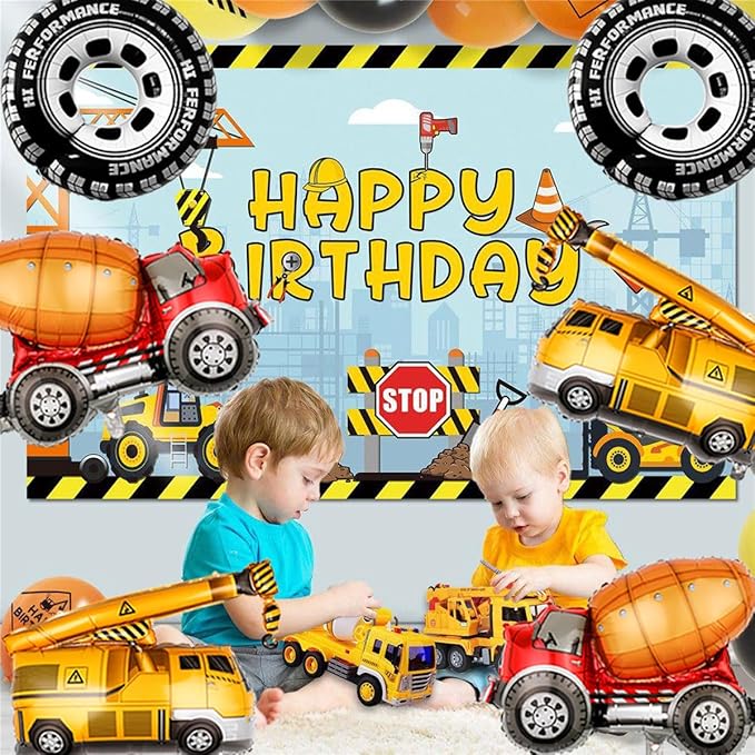 3rd Birthday Decorations for Boys Construction Balloons 40inch Number 3 Balloons Truck Foil Balloon for Construction Birthday Party Decorations Supplies