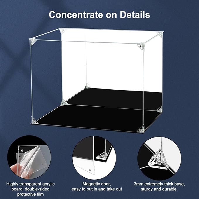 Acrylic Display Case for Collectibles Assemble Clear Dustproof Acrylic Display Box with Mirrored Back, Alternative Glass Case for Action Figures Lego Model Doll Toys Display (12x8x8 inch; 30x20x20 cm)