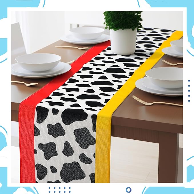 2 Pcs Cartoon Table Runner Cartoon Birthday Party Supplies 1.08 x 6 ft Linen Table Cover Supplies for Birthday Party Decorations (Fresh)