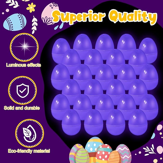 ShinyRelief 36 Pcs Glow in the Dark Easter Eggs 2.4 Inch Plastic Fillable Eggs Bulk,easter Basket Stuffers Gifts Party Favors Decorations Supplies(Purple)