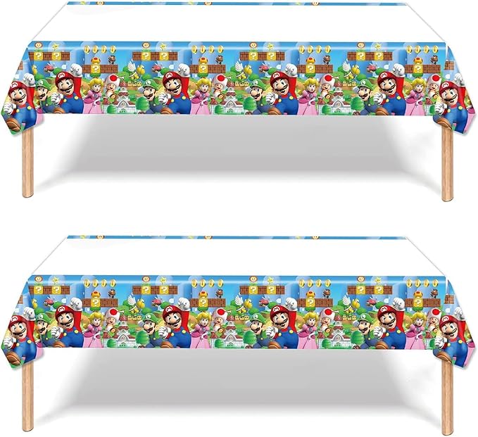 2Pack Mario Tablecloth Disposable Tablecover Birthday Party Supplies and Decorations for Kid Boy Baby Shower Rectangle Tables 70"X42"