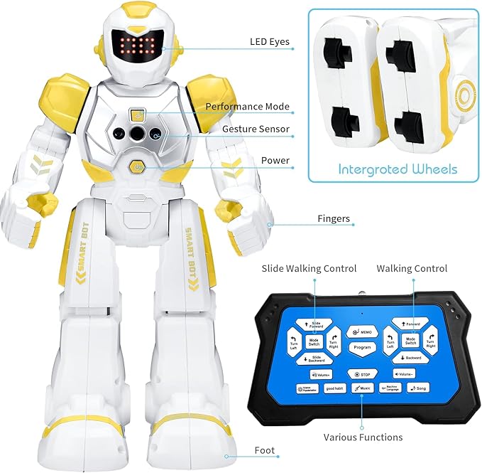 KingsDragon Robots Toy for Kids, RC Gesture Sensing Toy, Interactive Walking Singing Dancing Robot Birthday Presents for Boys Girls Age 6 7 8 9 Years Old,Yellow